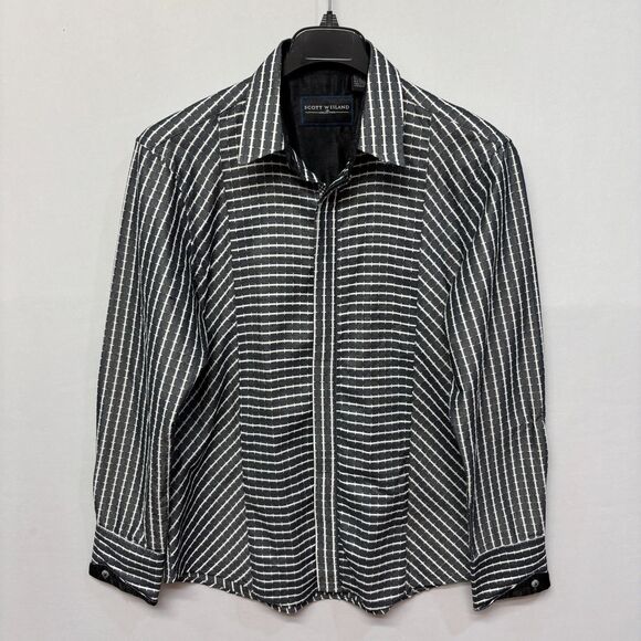 Scott Weiland Men Long Sleeve Button Shirt Top Size Large Stripes D036 -19 - Picture 1 of 15